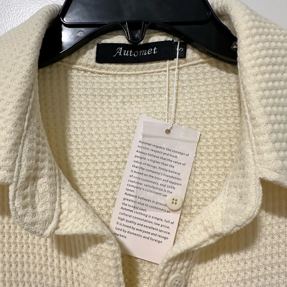 NWT Cream Waffle Button Down Shirt - Picture 6 of 7
